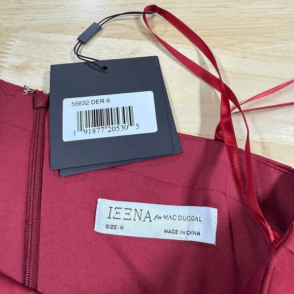 Mac Duggal NWT One Shoulder Tie Puff Sleeve Satin Trumpet Gown Deep Red Size 6 - Picture 5 of 9